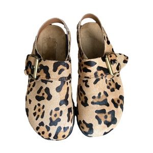 FREE PEOPLE Seattle Slingback Clogs Size 38 Leopard Print Calf Hair Mules